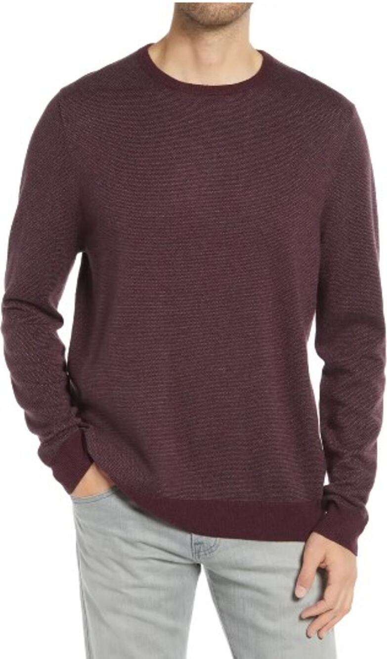 Nordstrom NWT Men's Bird's Eye Crewneck Sweater Burgundy Fudge Large